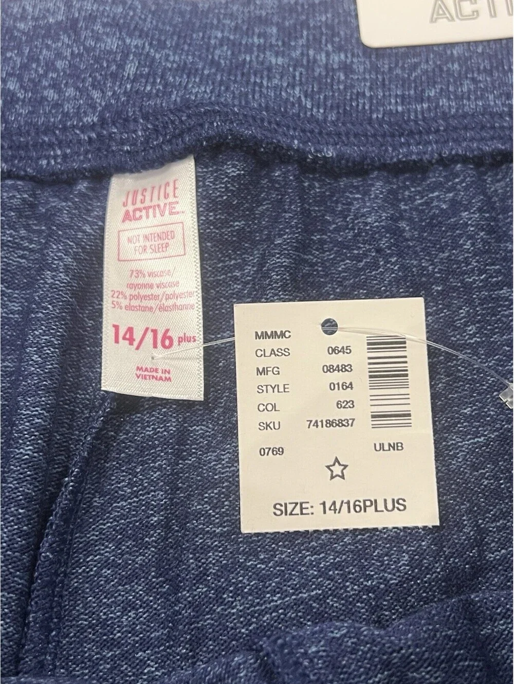 Justice Active Girls Plus Size 14/16 Blue Dolphin Shorts New